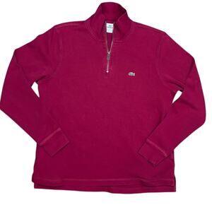 Lacoste Red Half Quarter Zip 1/2 1/4 Pullover Cotton Long Sleeve Sweater 6 US XL